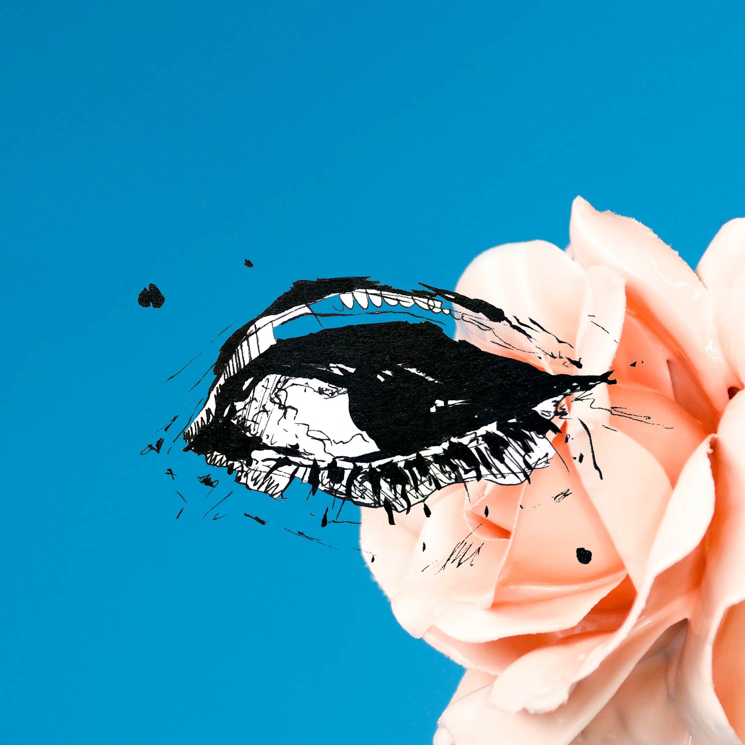 "Feminine", dessin à l'encre de Chine et collage numérique, réalisé par Vanja BASIC, graphiste et illustratrice à Bordeaux