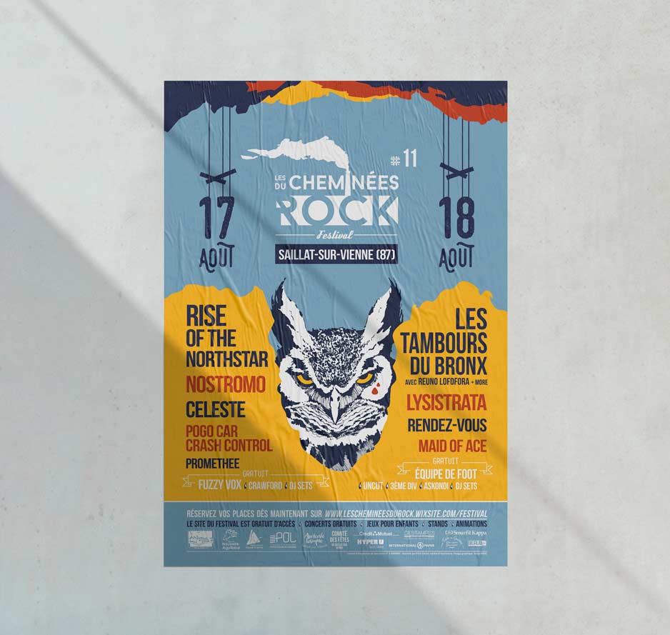Affiche de la 11ème édition du festival Les Cheminées du Rock, par Vanja BASIC, graphiste et illustratrice à Bordeaux