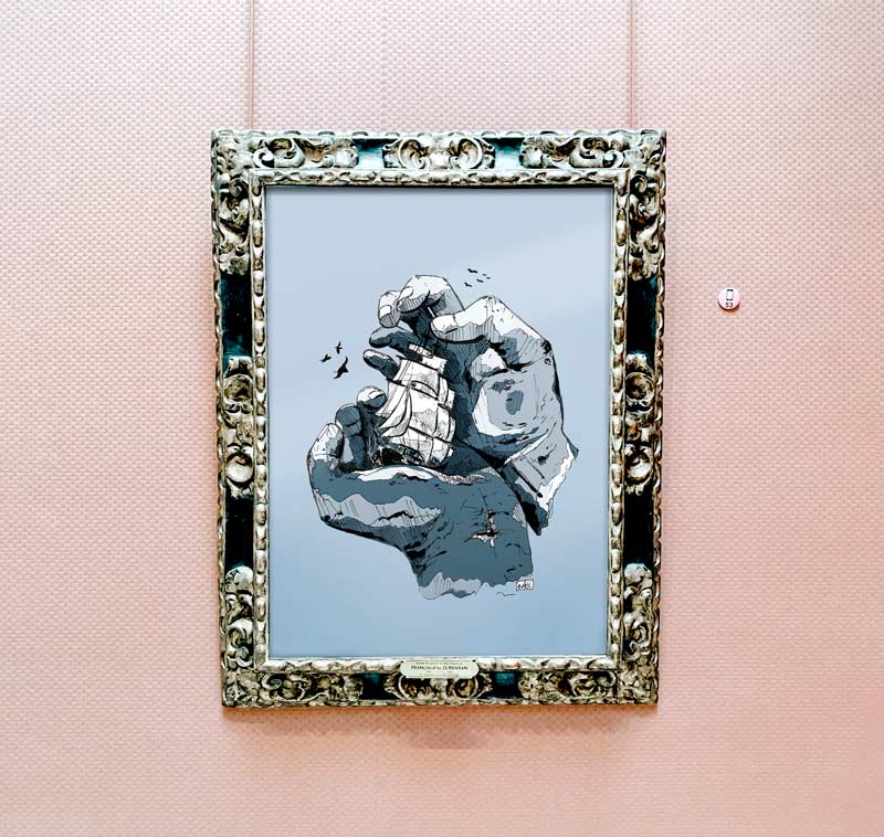 "Wave", dessin à l'encre de Chine et mise en couleur numérique, par Vanja BASIC, graphiste et illustratrice à Bordeaux
