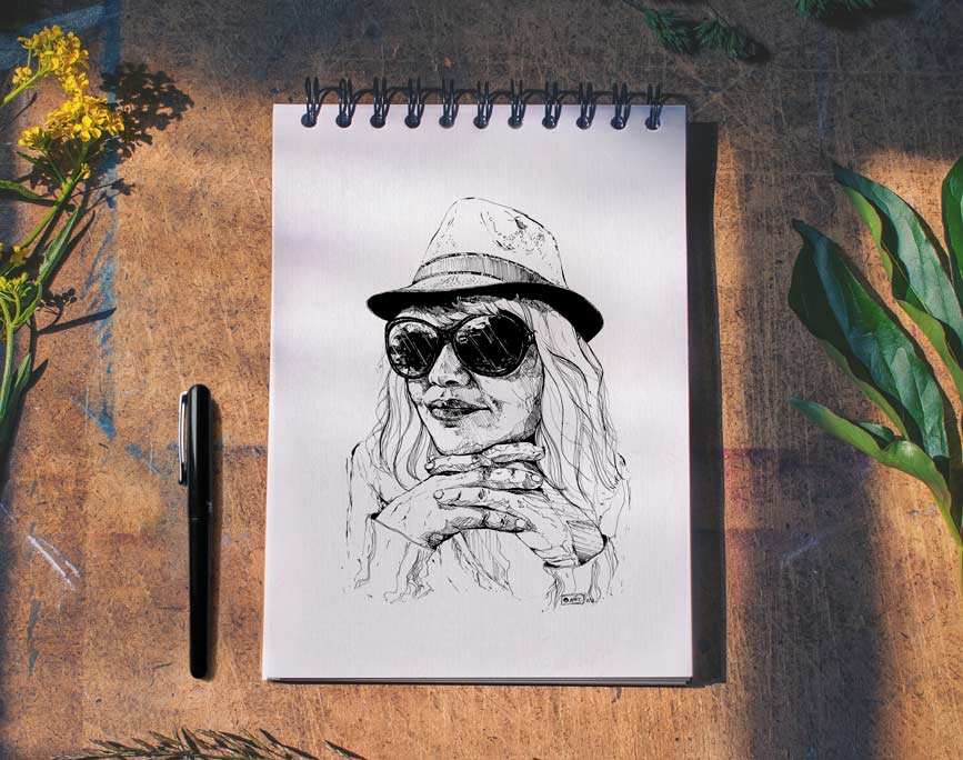 "Marie", portrait dessiné à l'encre de Chine, par Vanja BASIC, graphiste et illustratrice à Bordeaux