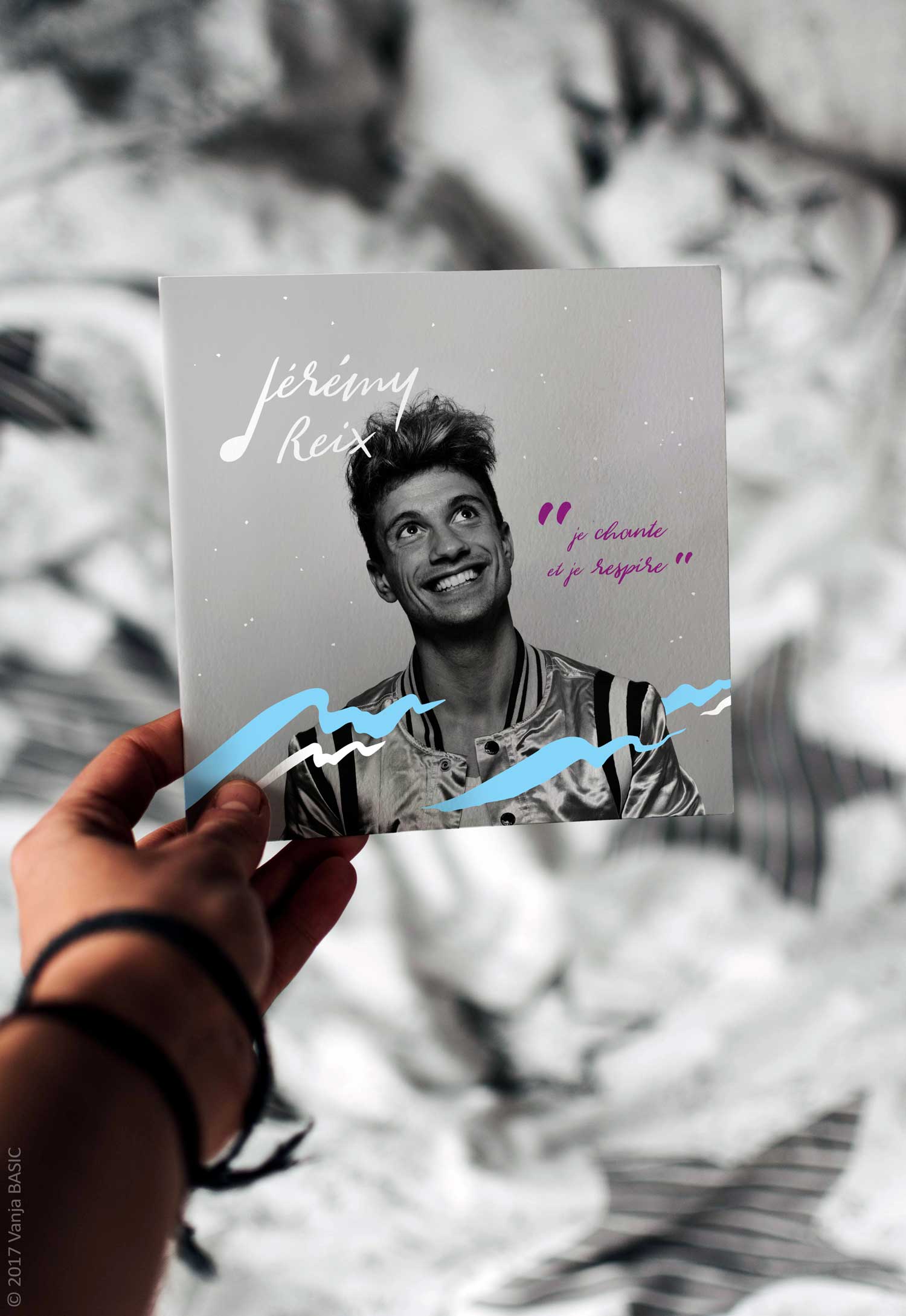 Pochette pour l’album « Je chante et je respire » de Jérémy Reix, chanteur de variété française